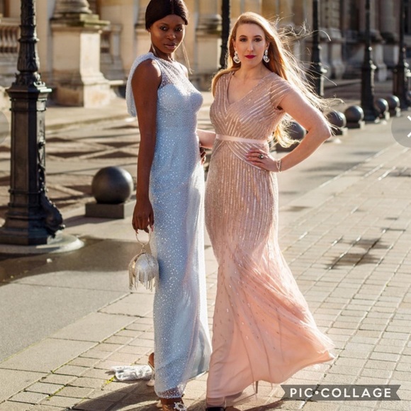 Adrianna Papell beaded V-neck cap sleeves long gown - Picture 7 of 13